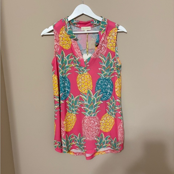 Simply Southern Women's S Pink Pineapple Print Sleeveless Tank Top - Picture 2 of 5